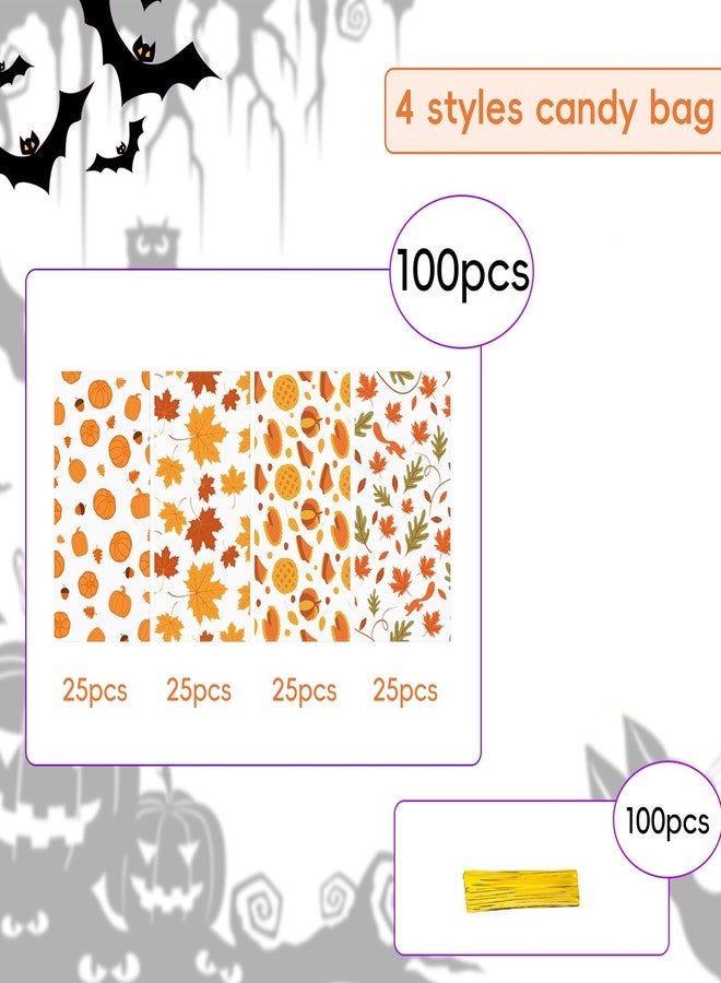 Jocomoni 100PCS Thanksgiving Cellophane Treat Bags, Clear Plastic Goodie Candy Bag with Twist Ties for Thanksgiving Fall Birthday Party Favor Supply（4 Style） - Image 3